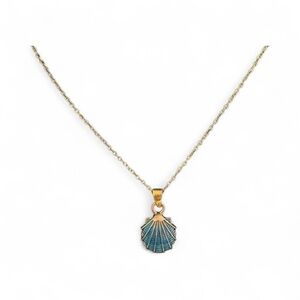 Elegant Gold and Blue Shell Pendant Necklace